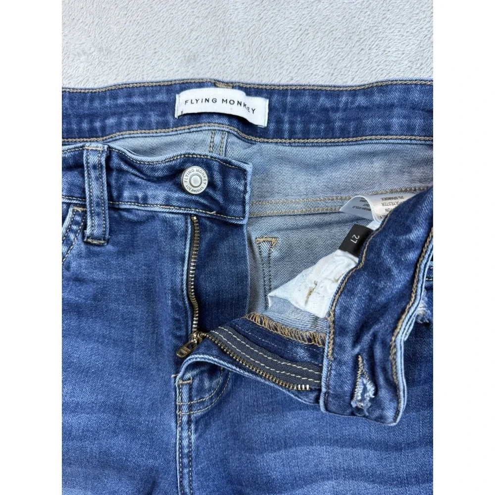 Flying‎ Monkey Jeans Womens 27 Blue Straight Leg Raw Hem Stretch Distressed